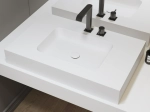 Plan vasque avec lavabo intégré au angle arrondi, L. 60 à 200 cm x l. 40 à 60 cm, résine minérale ACRYSTONE® SOLID-SURFACE Finition lisse blanc mate, Livraison Offerte et Rapide.